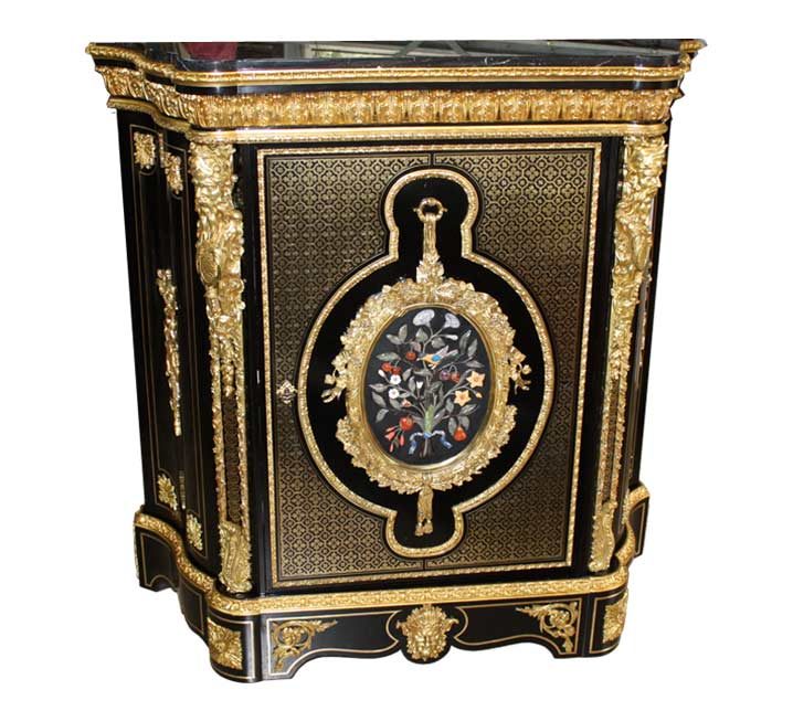 Ebonised cabinet with brass inlay and gilt mounts