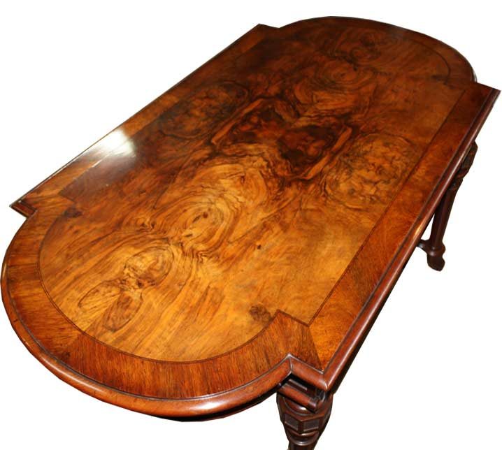 Burr walnut table top with a waxed finish